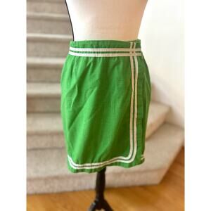 Vintage Late 50s Early 60s Green & White Grosgrain Ribbon Mini Wrap Skirt